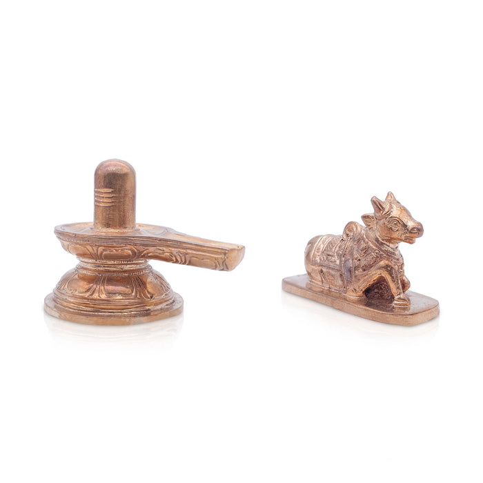 Shiv Ling Murti With Nandi Statue Pair - 3 x 3.5 Inches | Panchaloha Idol/ Shiva Lingam Statue for Pooja - Panchaloha Murties