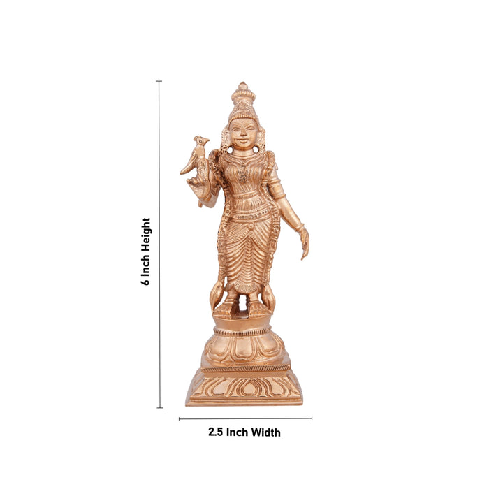 Meenakshi Amman Statue - 6 x 2.5 Inches | Panchaloha Statue/ Standing Meenakshi Amman Idol for Pooja/ 440 Gms