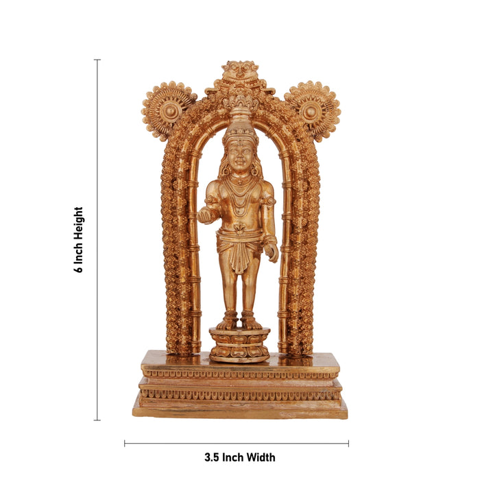 Guruvayurappan Idol Standing On Base - 6 x 3.5 Inches | Panchaloha Guruvayoorappan Vigraham With Arch for Pooja - Panchaloha Murties