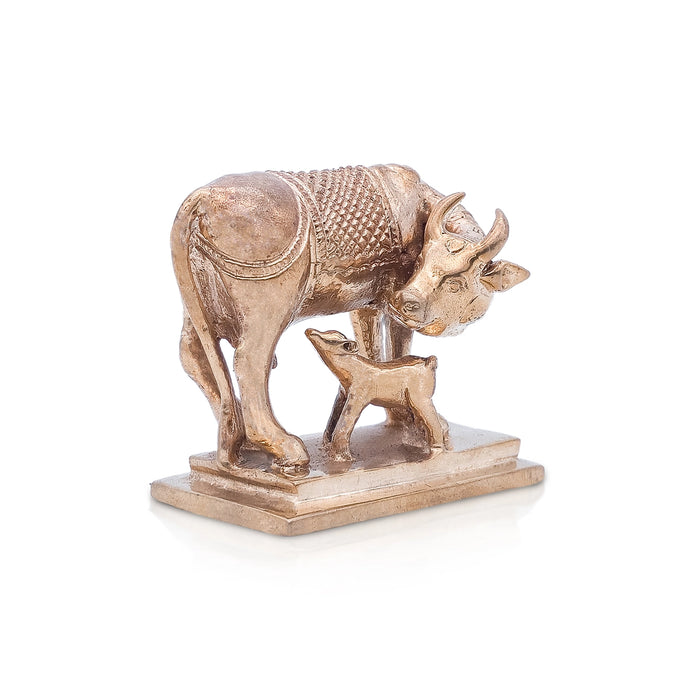 Cow With Calf Idol With Base - 2 x 2.5 Inches | Panchaloha Idol/ Kamdhenu Cow And Calf Statue for Home - Table Stand Accessories