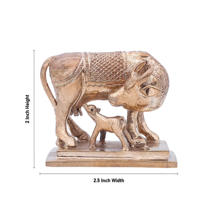 Cow With Calf Idol With Base - 2 x 2.5 Inches | Panchaloha Idol/ Kamdhenu Cow And Calf Statue for Home - Table Stand Accessories