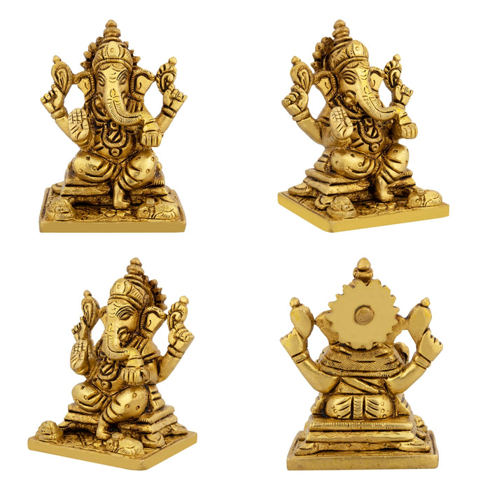 Lakshmi Idol & Ganesh Idol Sitting On Base Pair - 3 x 2 Inches/ Brass Idol/ Ganpati Murti&Laxmi Murti for Pooja - Brass Murties