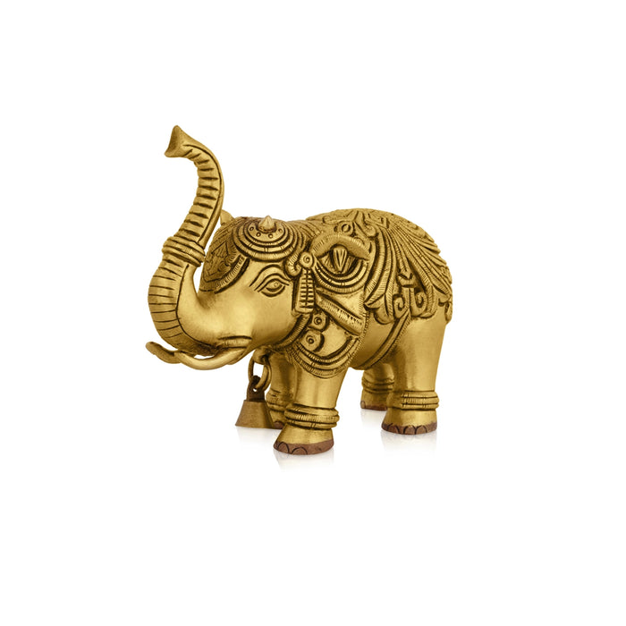 Trunk Up Elephant Statue - 4.5 x 5.5 Inches | Antique Brass Idol/ Elephant Idol for Home Decor - Table Stand Accessories