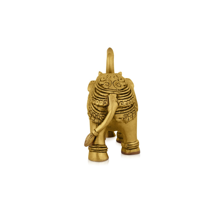 Trunk Up Elephant Statue - 4.5 x 5.5 Inches | Antique Brass Idol/ Elephant Idol for Home Decor - Table Stand Accessories