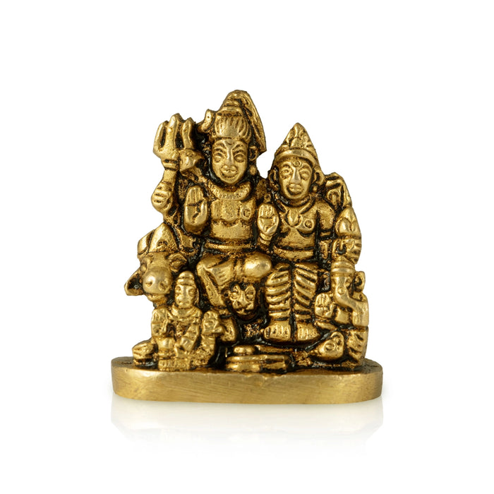 Lord Shiva Family - 1.5 x 1.5 Inches | Brass Shivan Family Idol / Shiva Family Statue for Pooja - Brass Murties