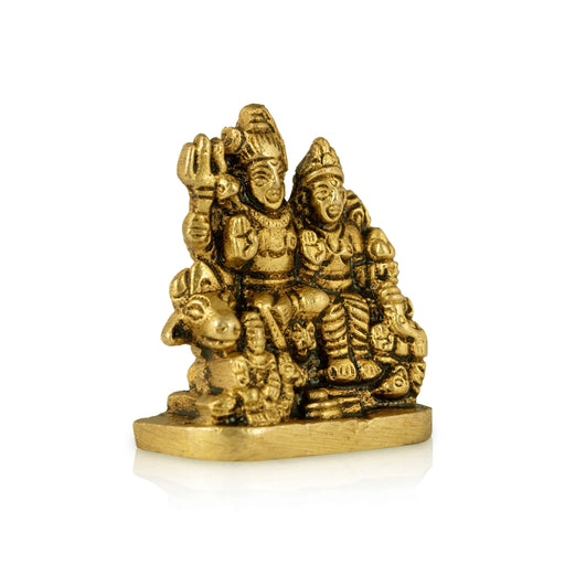 Lord Shiva Family - 1.5 x 1.5 Inches | Brass Shivan Family Idol / Shiva Family Statue for Pooja - Brass Murties