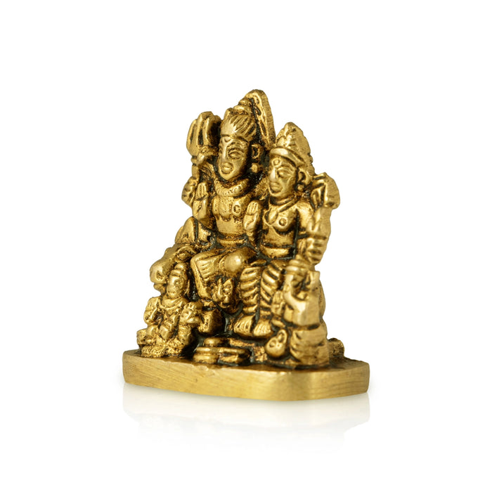 Lord Shiva Family - 1.5 x 1.5 Inches | Brass Shivan Family Idol / Shiva Family Statue for Pooja - Brass Murties