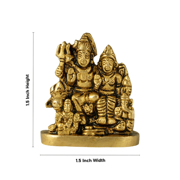 Lord Shiva Family - 1.5 x 1.5 Inches | Brass Shivan Family Idol / Shiva Family Statue for Pooja - Brass Murties
