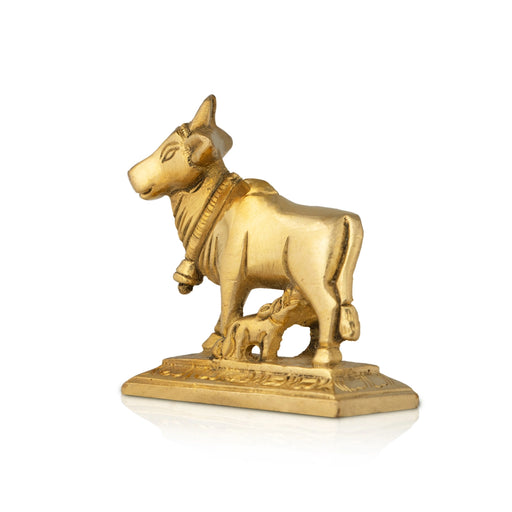 Cow and Calf Idol - 2 x 2 Inches | Brass Kamadhenu Statue / Cow Calf Idol for Pooja - Brass Murties