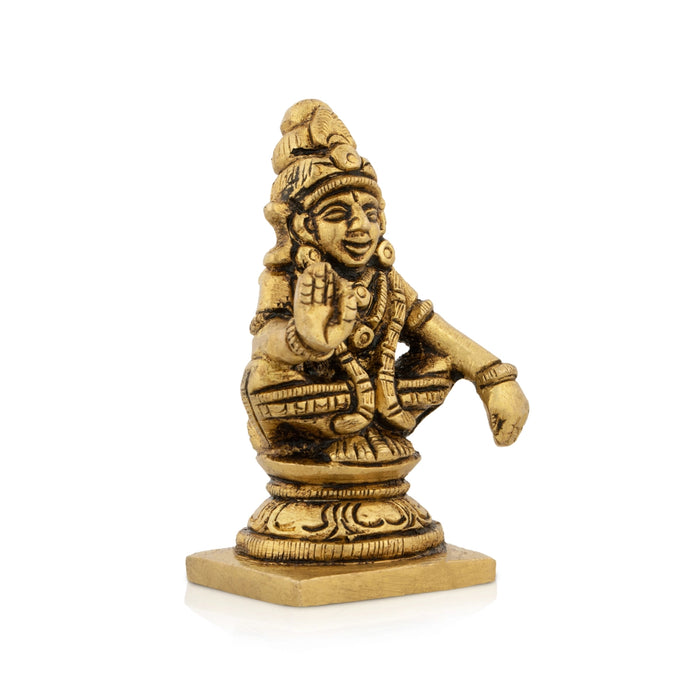 Ayyappan Statue Sitting On Base - 2.5 x 1.5 Inches | Antique Brass Idol/ Ayyappa Idol for Pooja - Brass Murties