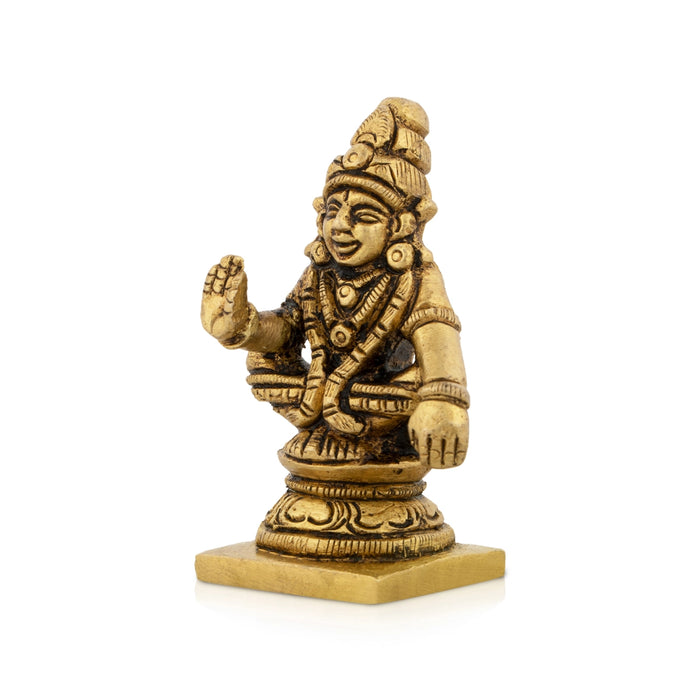 Ayyappan Statue Sitting On Base - 2.5 x 1.5 Inches | Antique Brass Idol/ Ayyappa Idol for Pooja - Brass Murties