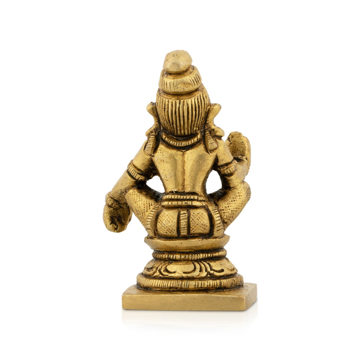 Ayyappan Statue Sitting On Base - 2.5 x 1.5 Inches | Antique Brass Idol/ Ayyappa Idol for Pooja - Brass Murties
