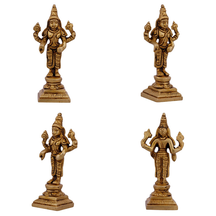 Perumal Sridevi Bhudevi Idol Set - 4 x 1.5 Inches | Antique Brass Idol/ Balaji Murti Sridevi Bhudevi for Pooja - Brass Murties