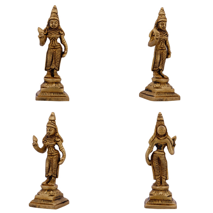 Perumal Sridevi Bhudevi Idol Set - 4 x 1.5 Inches | Antique Brass Idol/ Balaji Murti Sridevi Bhudevi for Pooja - Brass Murties