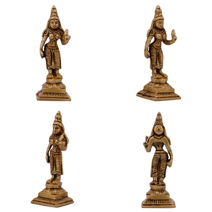 Perumal Sridevi Bhudevi Idol Set - 4 x 1.5 Inches | Antique Brass Idol/ Balaji Murti Sridevi Bhudevi for Pooja - Brass Murties