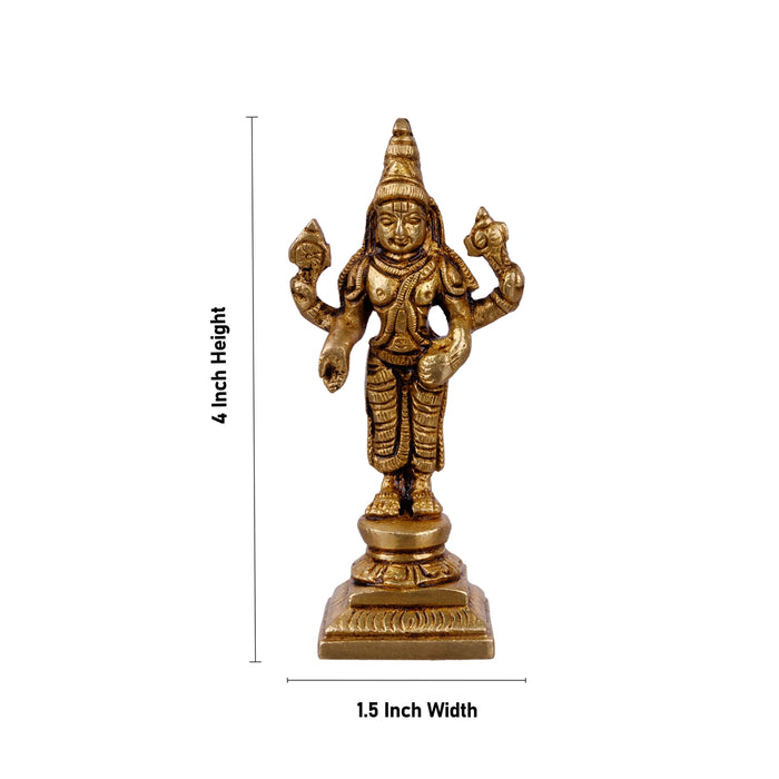 Perumal Sridevi Bhudevi Idol Set - 4 x 1.5 Inches | Antique Brass Idol/ Balaji Murti Sridevi Bhudevi for Pooja - Brass Murties