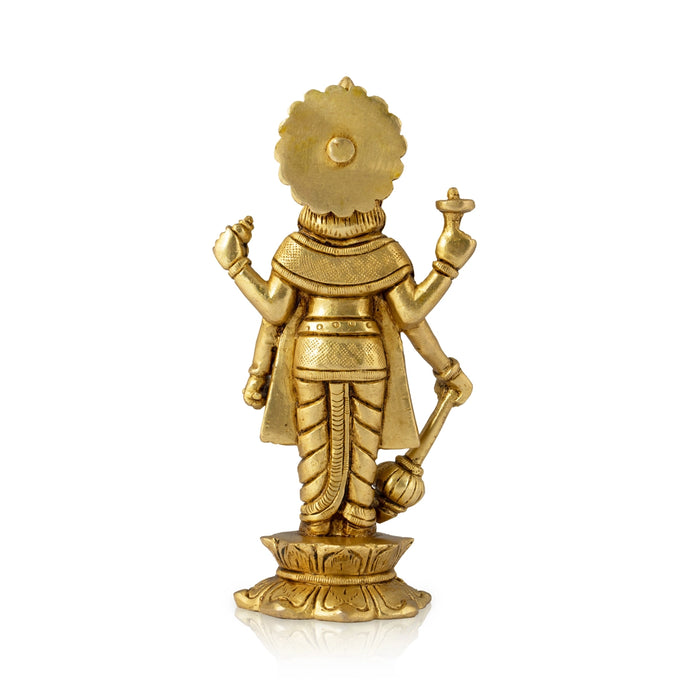 Vishnu Standing On Lotus Base Murti - 6 x 3 Inches | Antique Brass Idol / Vishnu Bhagwan Statue For Pooja - Brass Murties