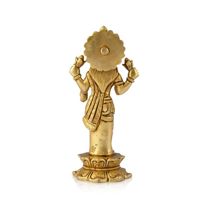 Lakshmi Standing On Lotus Base Murti - 6 Inches | Brass Idol / Laxmi Devi Statue for Pooja - Brass Murties