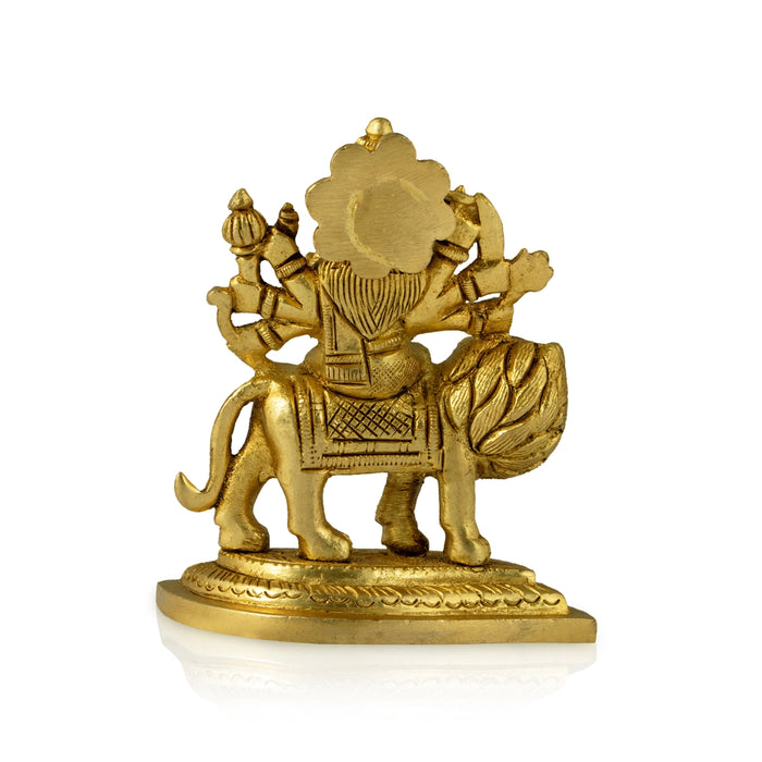 Durga Sitting On Lion On Leaf Base - 3.5 x 8 Inches | Brass Idol / Lion Durga Statue For Pooja - Brass Murties