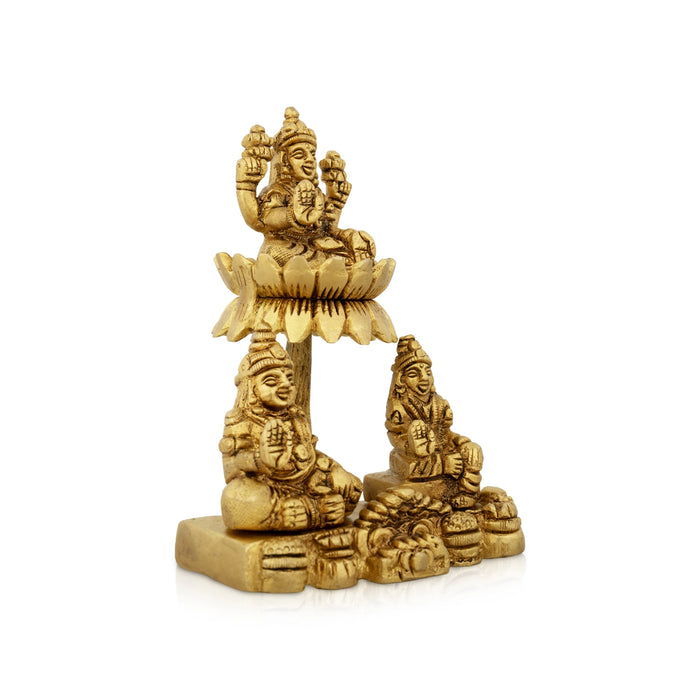 Kubera Lakshmi Statue With Chitralekha - 5 x 3.5 Inches | Antique Brass Idol/ Laxmi Kuber Idol for Pooja - Brass Murties