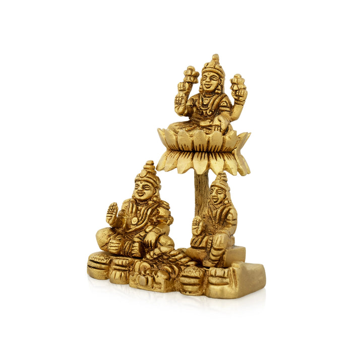 Kubera Lakshmi Statue With Chitralekha - 5 x 3.5 Inches | Antique Brass Idol/ Laxmi Kuber Idol for Pooja - Brass Murties