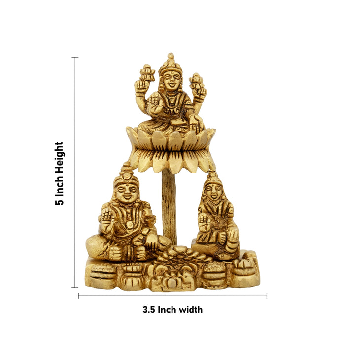 Kubera Lakshmi Statue With Chitralekha - 5 x 3.5 Inches | Antique Brass Idol/ Laxmi Kuber Idol for Pooja - Brass Murties