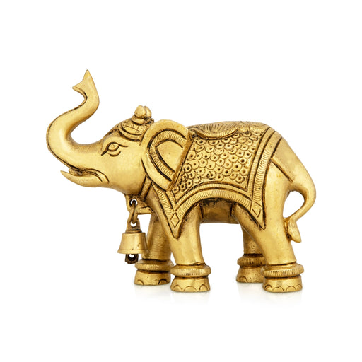 Trunk Up Elephant Statue With Bell - 4.5 x 5.25 Inches | Antique Brass Idol/ Elephant Idol for Table Top - Table Stand Accessories