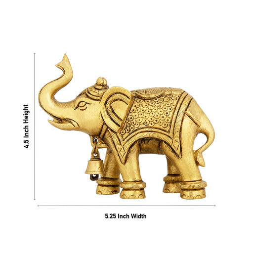 Trunk Up Elephant Statue With Bell - 4.5 x 5.25 Inches | Antique Brass Idol/ Elephant Idol for Table Top - Table Stand Accessories