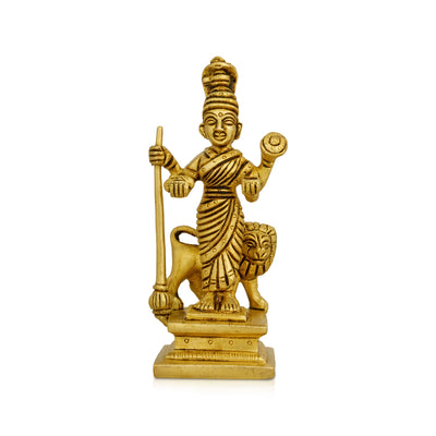 Mahalakshmi Idol Standing On Base - 5 x 2 Inches | Antique Brass Idol/ Laxmi Idol With Lion for Worship