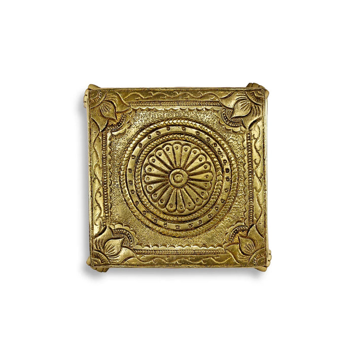Pooja Chowki With Leg - 1.75 x 3.5 x 3.5 Inches | Brass & Antique Polish Bajot/ Flower Design Patla for Pooja - Pooja Aasan & Bajot & Pooja Mat
