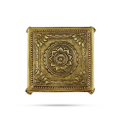 Pooja Chowki With Leg - 2 x 4.5 x 4.5 Inches | Brass & Antique Polish Bajot/ Flower Design Patla for Pooja - Pooja Aasan & Bajot & Pooja Mat