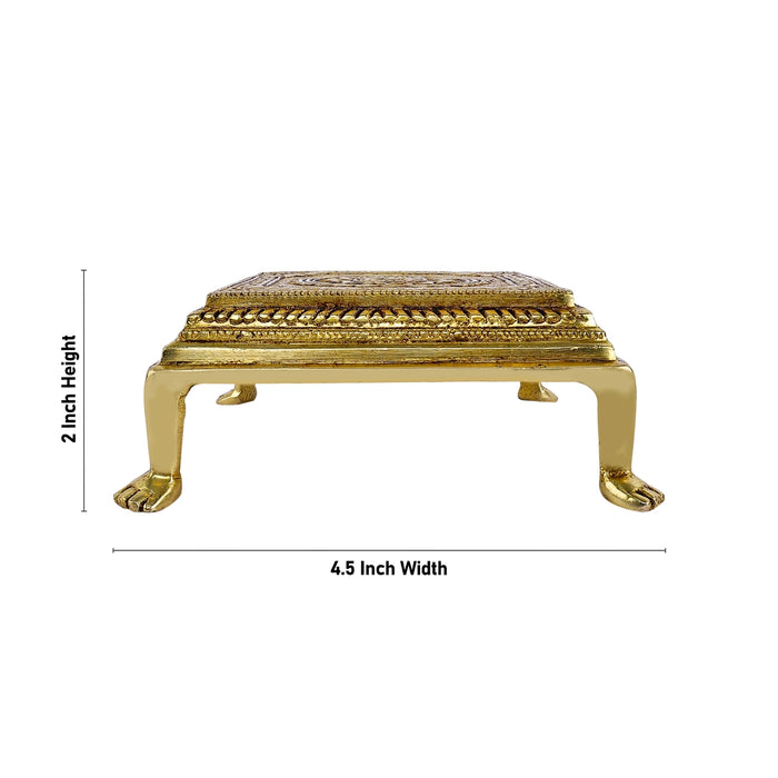 Pooja Chowki With Leg - 2 x 4.5 x 4.5 Inches | Brass & Antique Polish Bajot/ Flower Design Patla for Pooja - Pooja Aasan & Bajot & Pooja Mat