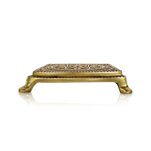 Pooja Chowki With Leg - 1 x 4 x 4 Inches | Brass & Antique Polish Bajot/ Paduka Design Patla for Pooja - Pooja Aasan & Bajot & Pooja Mat