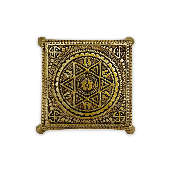 Pooja Chowki With Leg - 1 x 4 x 4 Inches | Brass & Antique Polish Bajot/ Paduka Design Patla for Pooja - Pooja Aasan & Bajot & Pooja Mat