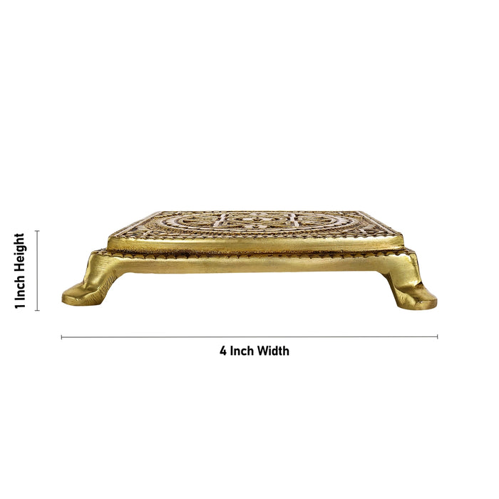 Pooja Chowki With Leg - 1 x 4 x 4 Inches | Brass & Antique Polish Bajot/ Paduka Design Patla for Pooja - Pooja Aasan & Bajot & Pooja Mat