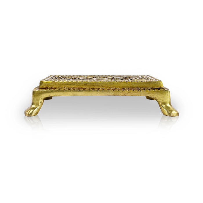 Pooja Chowki With Leg - 1 x 3.5 x 2 Inches | Brass& Antique Polish Bajot/ Kalash &Swastik Design Patla for Pooja - Pooja Aasan & Bajot & Pooja Mat