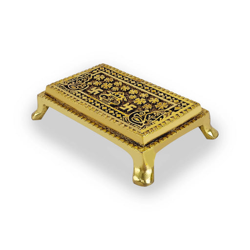 Pooja Chowki With Leg - 1 x 3.5 x 2 Inches | Brass& Antique Polish Bajot/ Kalash &Swastik Design Patla for Pooja - Pooja Aasan & Bajot & Pooja Mat