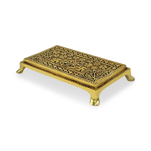 Pooja Chowki With Leg - 1 x 4.5 x 2.5 Inches | Brass & Antique Polish Bajot/ Kalash Design Patla for Pooja - Pooja Aasan & Bajot & Pooja Mat