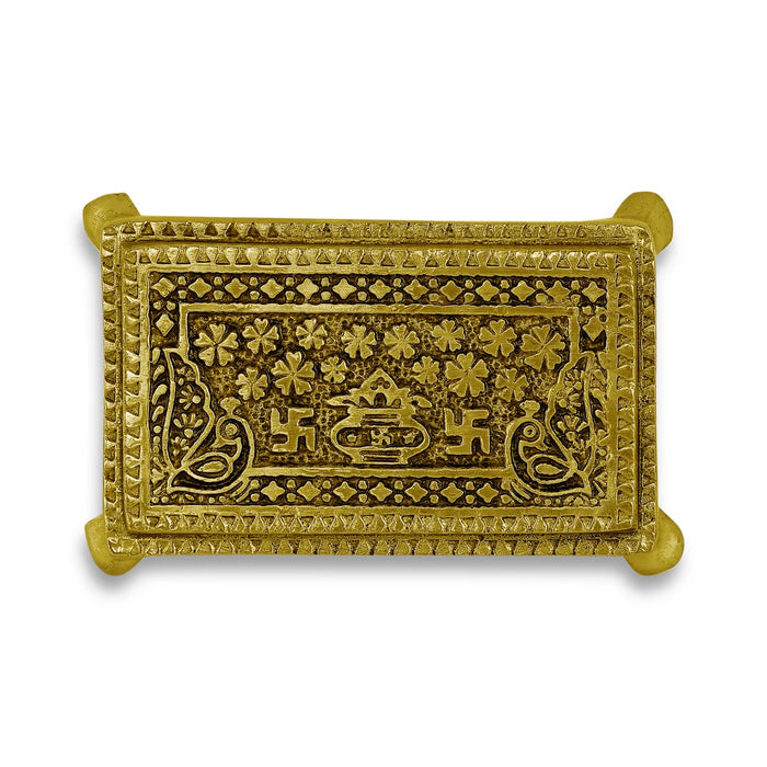 Pooja Chowki With Leg - 1 x 4.5 x 2.5 Inches | Brass & Antique Polish Bajot/ Kalash Design Patla for Pooja - Pooja Aasan & Bajot & Pooja Mat