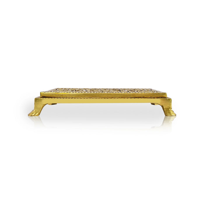 Pooja Chowki With Leg - 1 x 5.5 x 3 Inches | Brass & Antique Polish Bajot/ Kalash Design Patla for Pooja - Pooja Aasan & Bajot & Pooja Mat