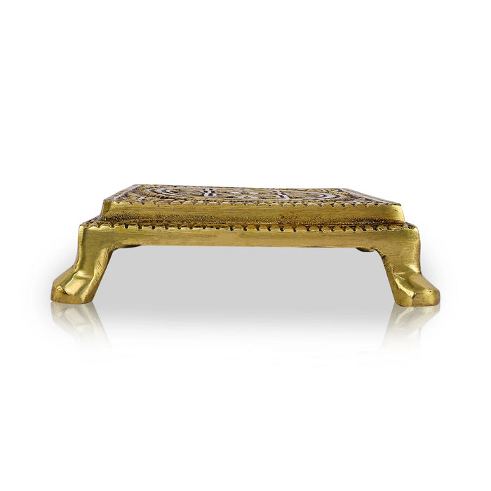 Pooja Chowki With Leg - 1 x 3.25 x 3.25 Inches | Brass Bajot/ Antique Polish & Padham Design Patla for Pooja - Pooja Aasan & Bajot & Pooja Mat
