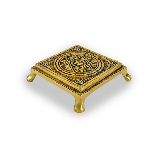 Pooja Chowki With Leg - 1 x 3.25 x 3.25 Inches | Brass Bajot/ Antique Polish & Padham Design Patla for Pooja - Pooja Aasan & Bajot & Pooja Mat