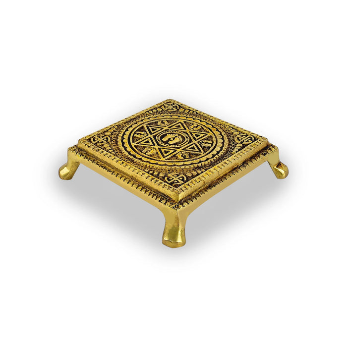 Pooja Chowki With Leg - 1 x 3.25 x 3.25 Inches | Brass Bajot/ Antique Polish & Padham Design Patla for Pooja - Pooja Aasan & Bajot & Pooja Mat