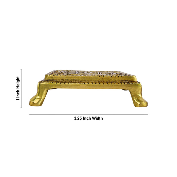 Pooja Chowki With Leg - 1 x 3.25 x 3.25 Inches | Brass Bajot/ Antique Polish & Padham Design Patla for Pooja - Pooja Aasan & Bajot & Pooja Mat