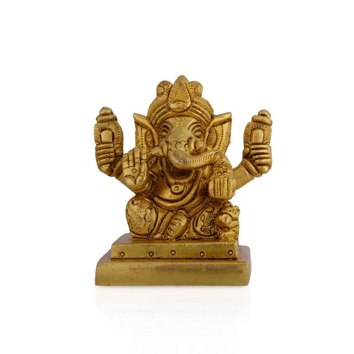Ganesha Sitting on Square Base Murti - 2.75 x 2.5 Inches | Brass Idol/ Vinayakar Statue For Pooja space
