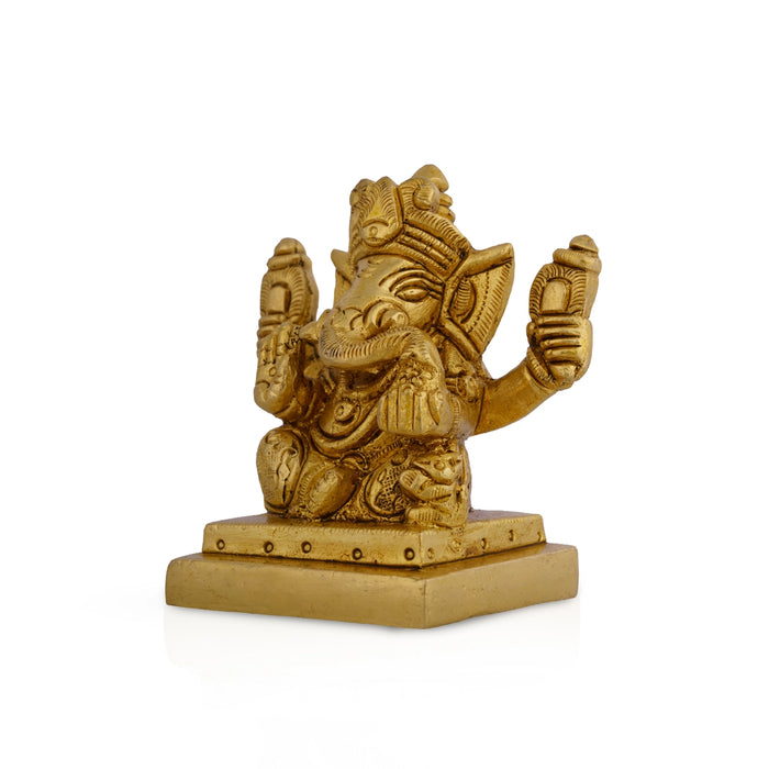 Ganesha Sitting on Square Base Murti - 2.75 x 2.5 Inches | Brass Idol/ Vinayakar Statue For Pooja space