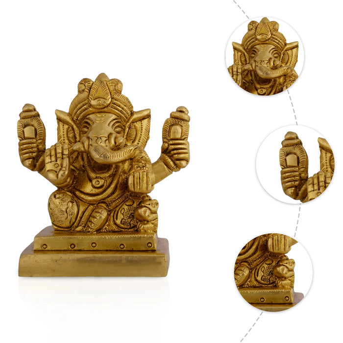 Ganesha Sitting on Square Base Murti - 2.75 x 2.5 Inches | Brass Idol/ Vinayakar Statue For Pooja space
