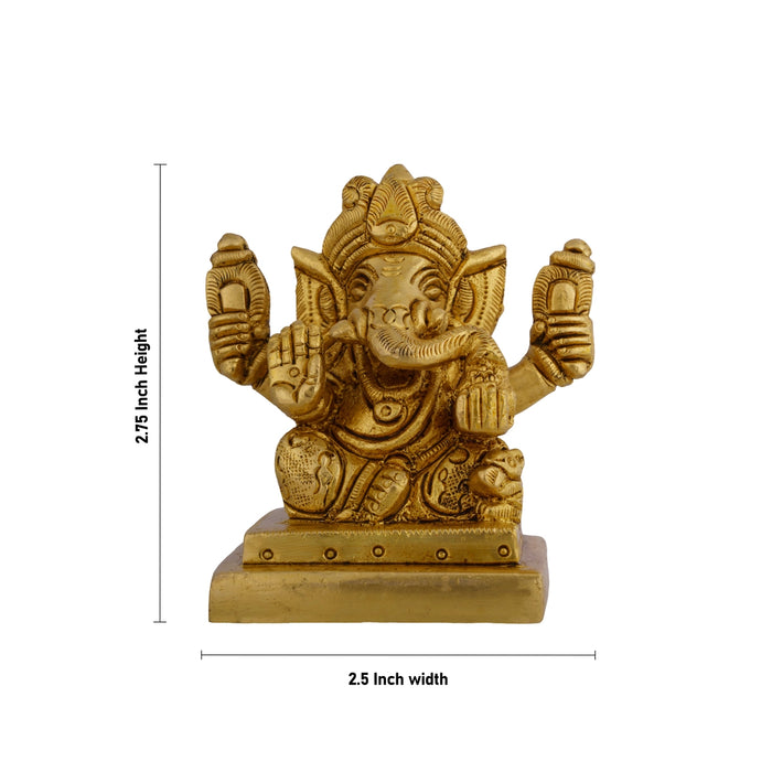 Ganesha Sitting on Square Base Murti - 2.75 x 2.5 Inches | Brass Idol/ Vinayakar Statue For Pooja space