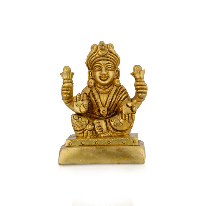 Lakshmi Sitting On Square Base - 2.5 x 1.75 Inches | Antique Brass Idol / Laxmi Devi Statue For Home & Pooja