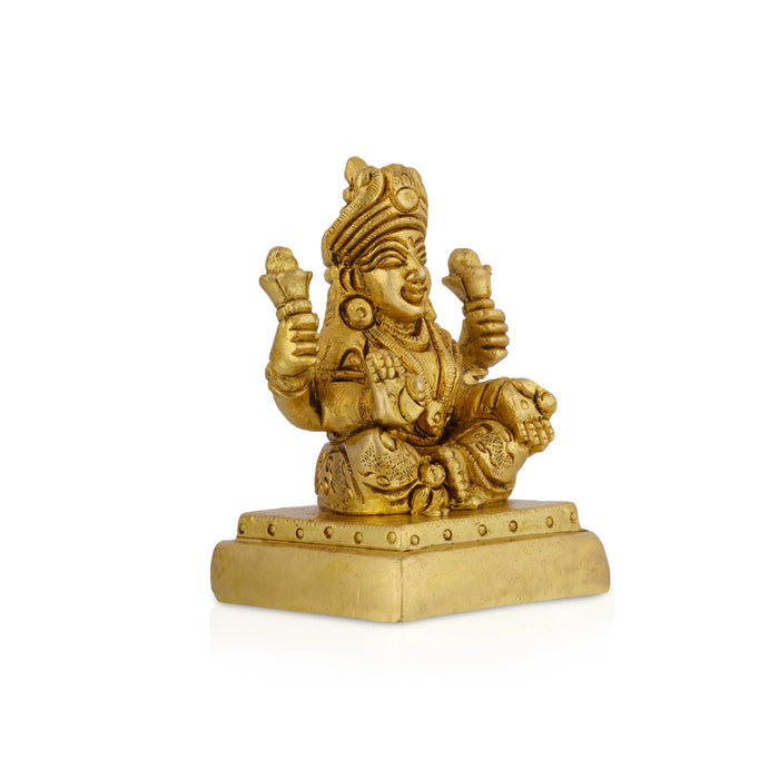 Lakshmi Sitting On Square Base - 2.5 x 1.75 Inches | Antique Brass Idol / Laxmi Devi Statue For Home & Pooja
